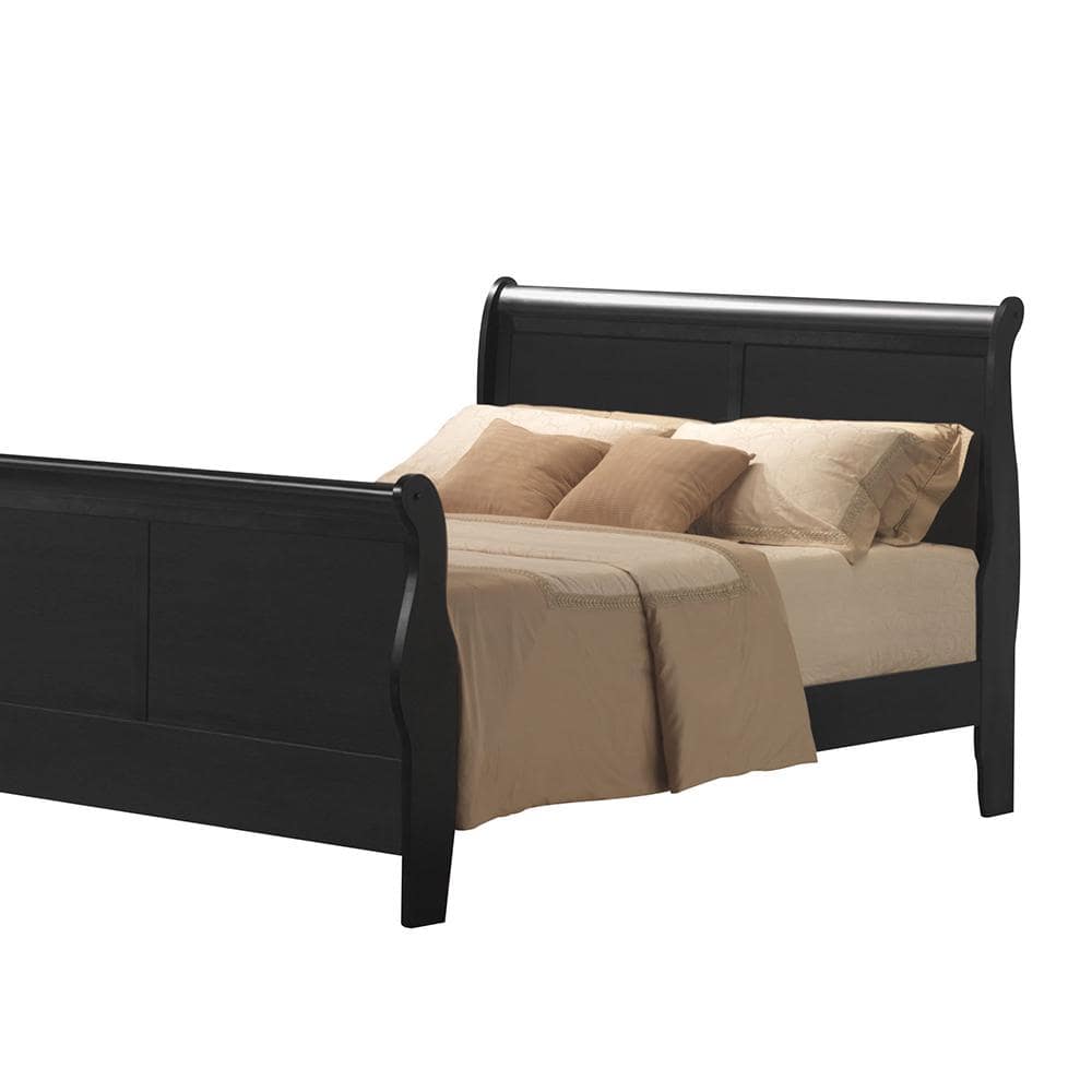 King Black Pine Wood Upholstered Bed with 6 Drawers