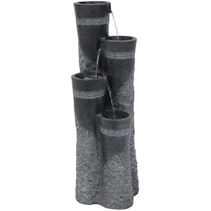 4-Tier Staggered Pillars Tiered Water Fountain with LED Lights