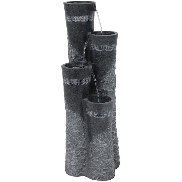 Sunnydaze Decor 4-Tier Staggered Pillars Tiered Water Fountain with LED Lights