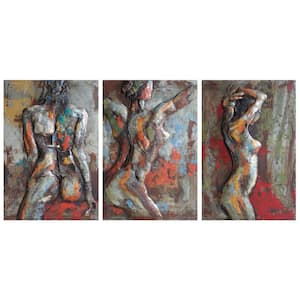 "Nude Study" Mixed Media Iron Hand Painted Dimensional Wall Art (Set of 3)