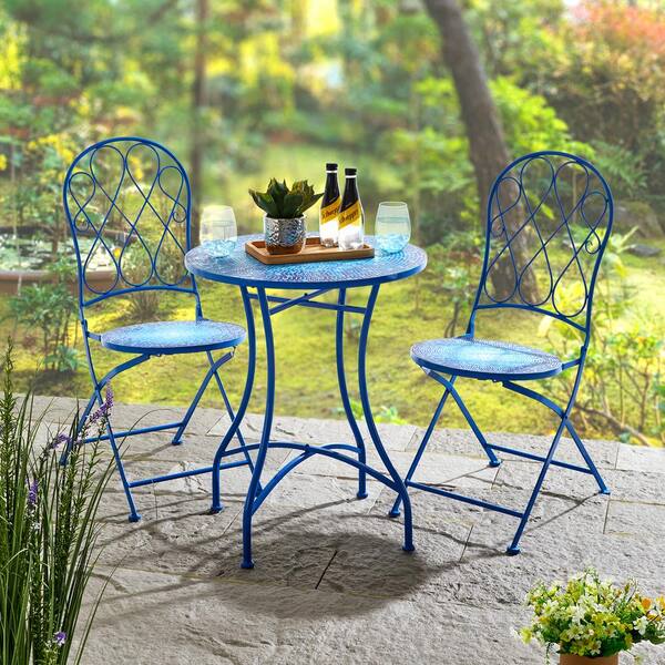 Glitzhome Set of Outdoor Metal and Ceramic Tile Folding Bistro