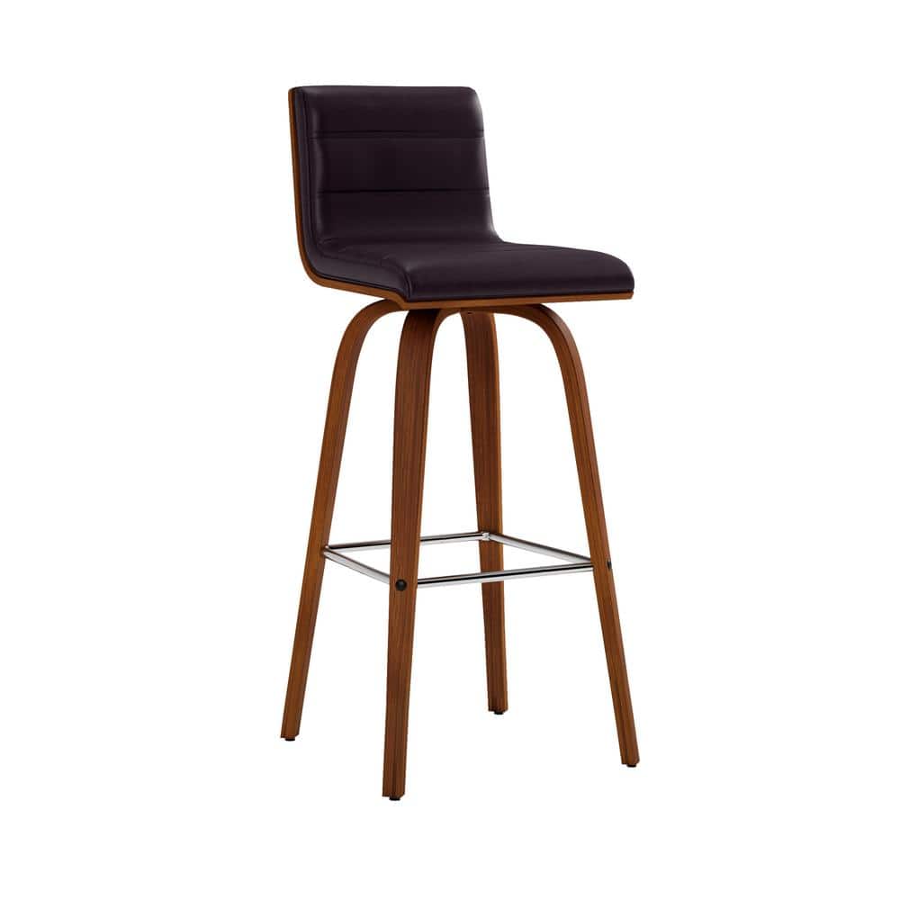 Vienna Contemporary Swivel Bar Stool in Walnut & Brown Leather