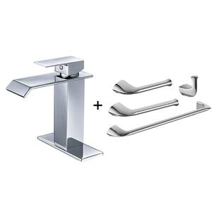 Single Hole Bathroom Faucet With Towel Bar Set In Polished Chrome