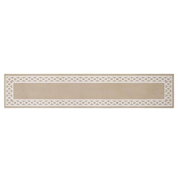 Machine Washable Non-Skid Beige /White  2.5 ft. x 10 ft. All Loop Tufted Area Rug