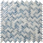 Blue 11.8 in. x 11.9 in. Herringbone Polished Glass Mosaic Floor and Wall Tile (10-Pack) (9.75 sq. ft./Case)