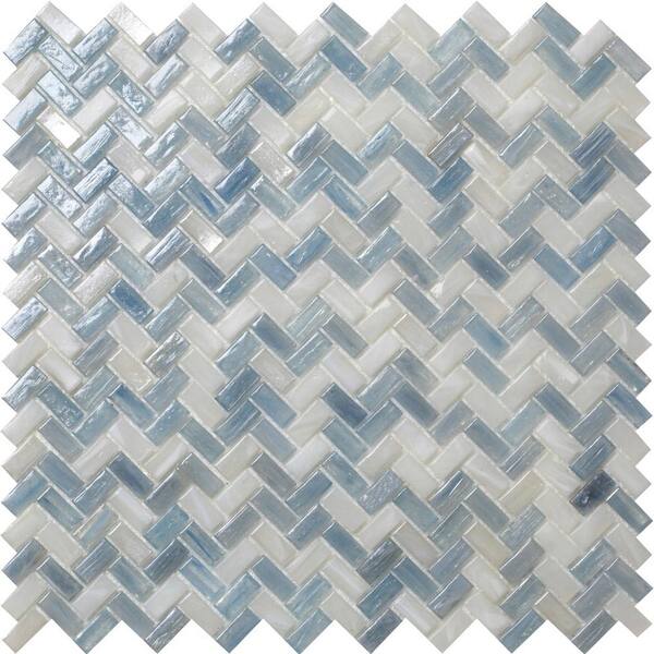 Apollo Tile Blue 11.8 in. x 11.9 in. Herringbone Polished Glass Mosaic Floor and Wall Tile (10-Pack) (9.75 sq. ft./Case)
