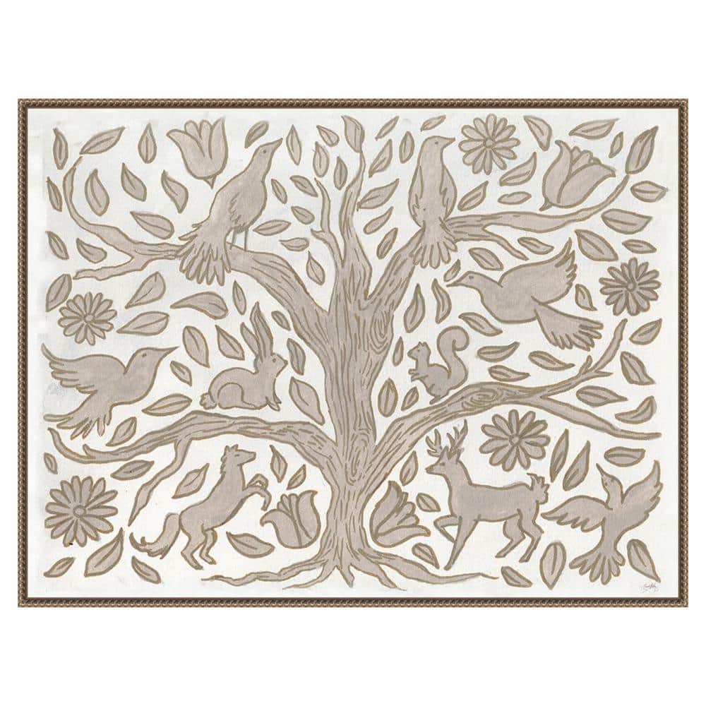 Nordic Critter Tree Beaded Framed Canvas Wall Art