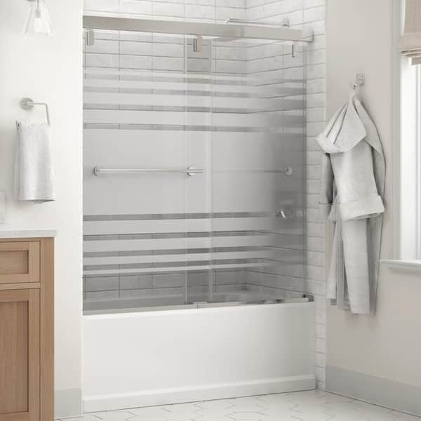 Delta Lyndall Mod 50-1/8 to 58-1/2 in. W x 59- H Soft-Close Frameless Sliding Tub Door, Chrome, Transition Glass