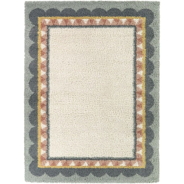 Ginette Blue 8 ft. x 10 ft. Scallop Border Area Rug