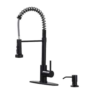 Single Handle Pull Down Sprayer Kitchen Faucet with Soap Dispenser High-Arc Sink Faucet in Matte Black
