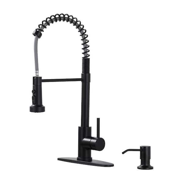 ARCORA Single Handle Pull Down Sprayer Kitchen Faucet with Soap Dispenser High-Arc Sink Faucet in Matte Black