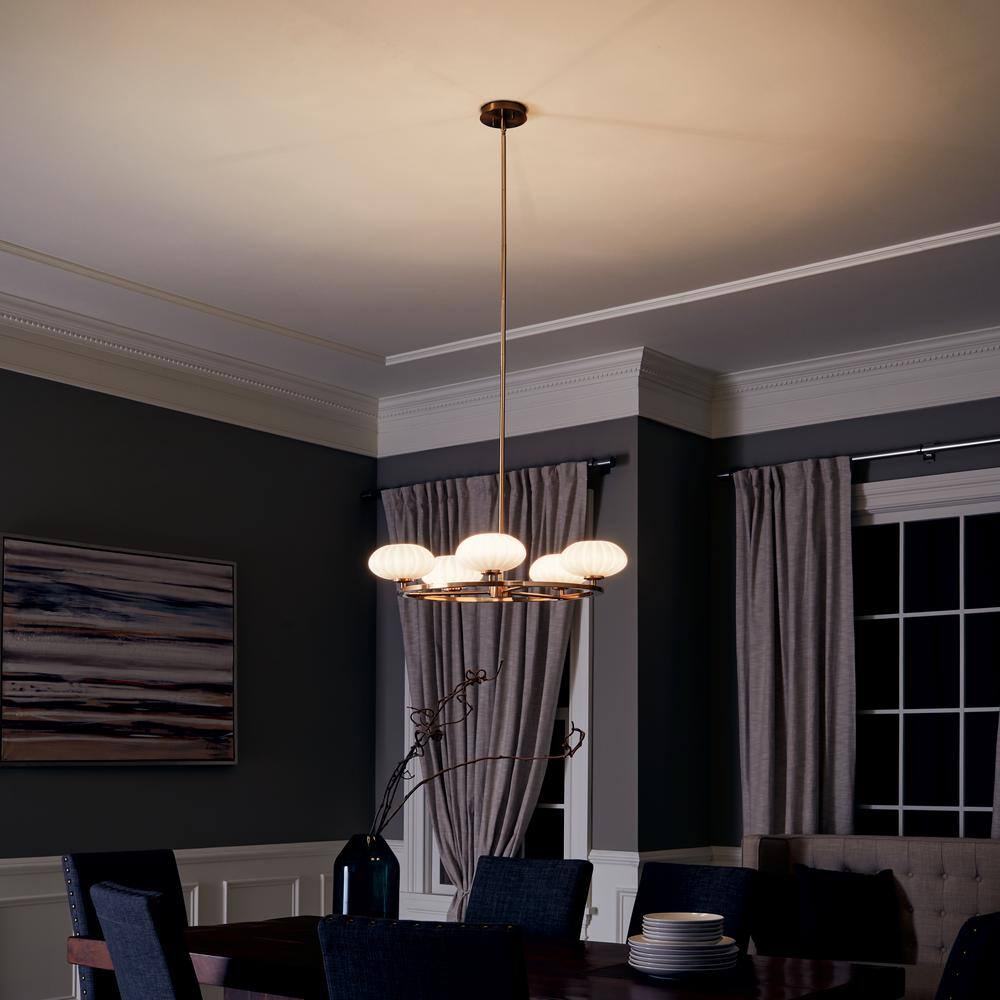 Fox Gold Mid-Century Modern 6-Light Chandelier with Satin Etched Glass