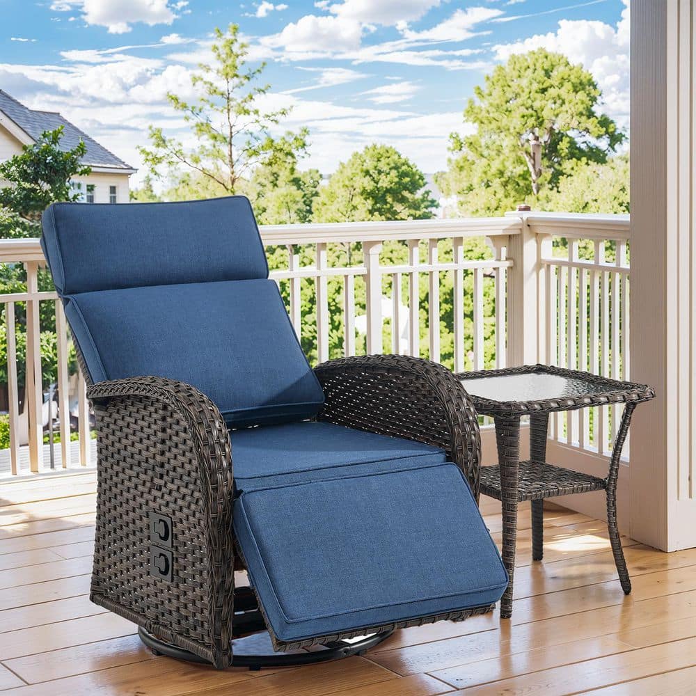 Rotavia Reclining 2-Piece Wicker Outdoor 360° Swivel Recliner with Blue Cushions, Adjustable Backrest, Side Table price history on PriceWatchPro