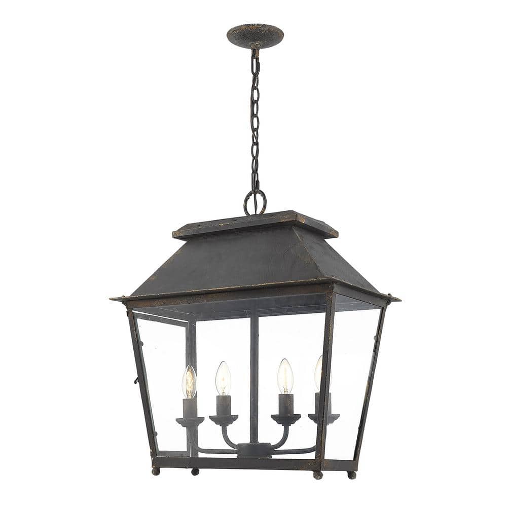 Abingdon Cozy Lantern-Style 4-Light LED Pendant in Antique Black Iron