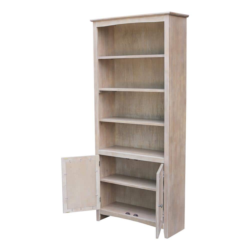 Washed Gray Taupe 72" Solid Wood Bookcase with Doors