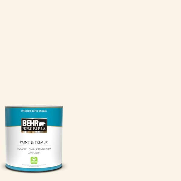 BEHR PREMIUM PLUS 1 qt. #W-D-200 Pot of Cream Satin Enamel Low Odor Interior Paint & Primer