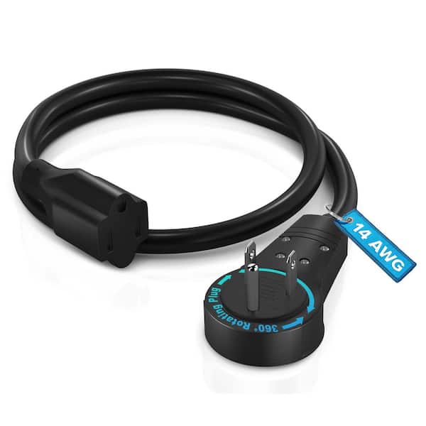 MAXIMM 2 ft. 14/3 Medium/Heavy Duty Indoor Extension Cord with 360° Rotating Flat Plug, 15Amps, Black