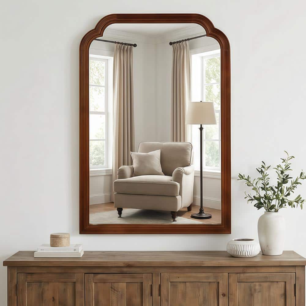 24 in. W x 36 in. H Rounded Corner Decorative Mirror with Unique Wood Grain in Dark Walnut price history on PriceWatchPro