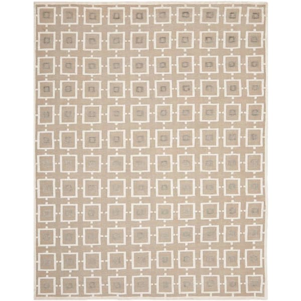 Tibetan 9 ft. x 12 ft. Buckwheat/Antique White Geometric Tile Area Rug