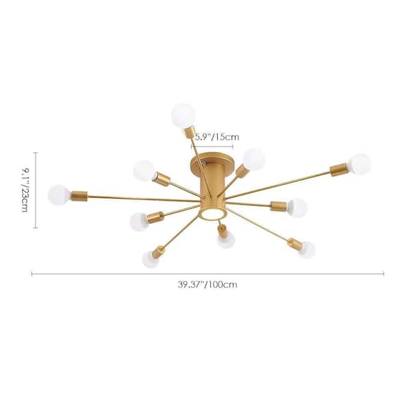 RRTYO Wingard 39.37in. 10-Light Gold Modern Sputnik Ceiling Light 