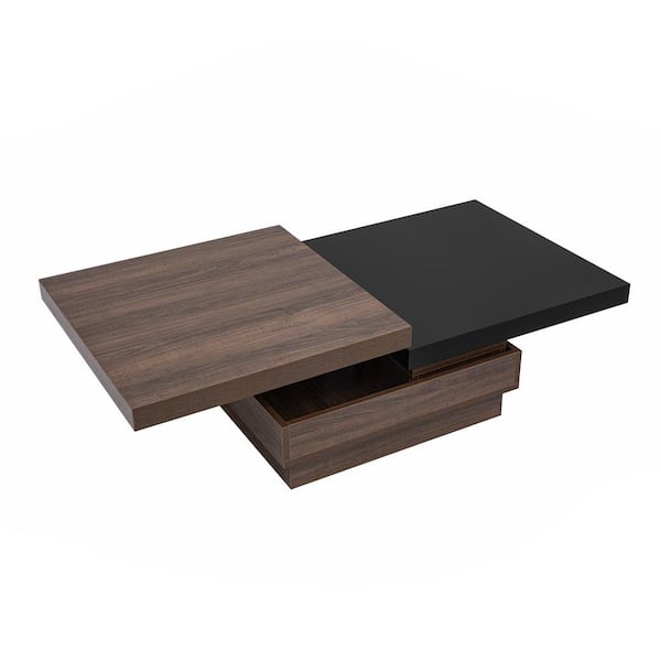 Tenleaf Brown and Black Wood Outdoor Coffee Table with Wood Grain Design, 1 Hidden Storage Space