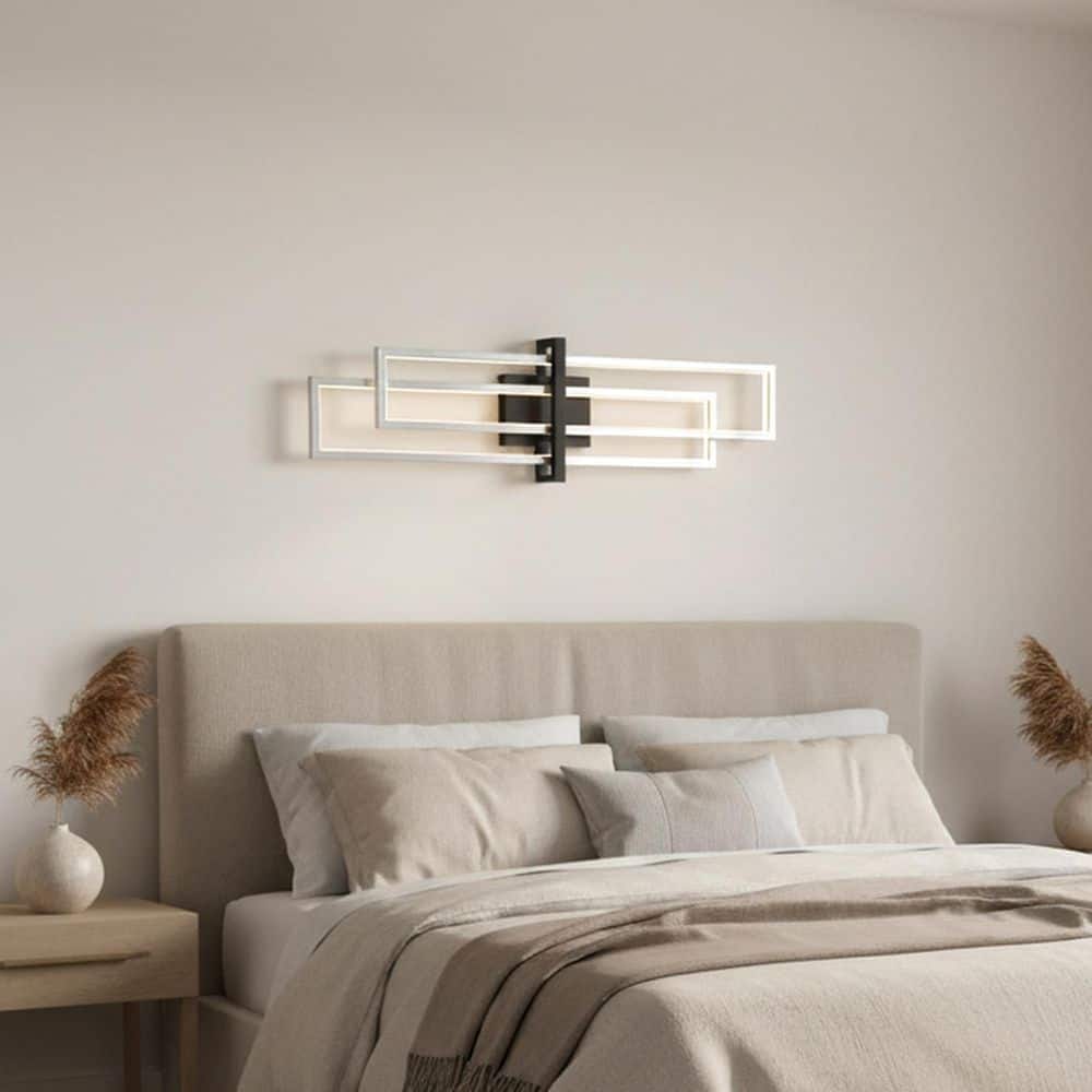 32 in. 2 Lights Black and Silver Integrated LED Dimmable Wall Sconce with 3000K Warm Light price history on PriceWatchPro