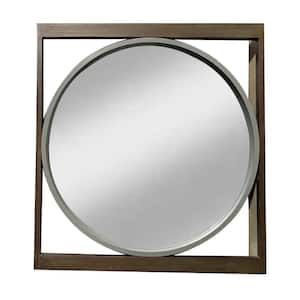 1 in. x 31 in. Modern Rectangular Framed Brown Square Beveled Wall Round Mirror with Round Inner Frame