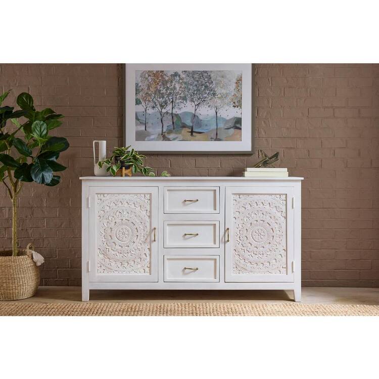 Home Decorators Collection Chennai 3-Drawer White Dresser (63 in. W x 35 in. H)