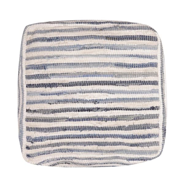 Andros Denim Blue/White Cotton Square Pouf Striped