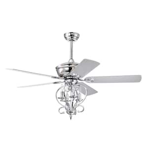 52 in. Indoor Silver 4-Lights Ceiling Fan with 5 Wood Blades, 3-Speed, Adjustable Height