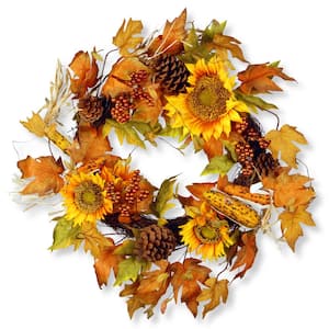 24 in. Artificial Maple Leaf and Sunflower Wreath