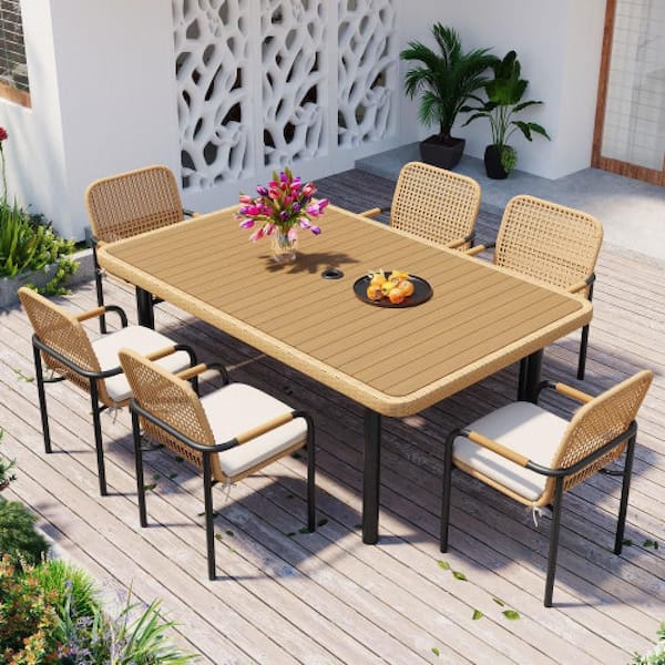 Tenleaf 7-Piece Wicker & Metal Outdoor Dining Set with Beige