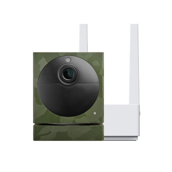 WYZE Wireless Outdoor Surveillance Security Camera with Green Camo Dbrand Skin, Includes Base Station