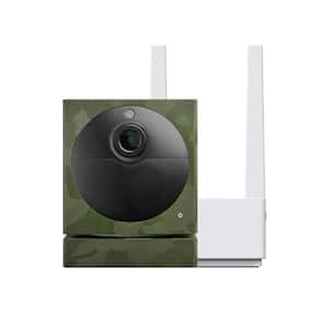 Wireless Outdoor Surveillance Security Camera with Green Camo Dbrand Skin, Includes Base Station