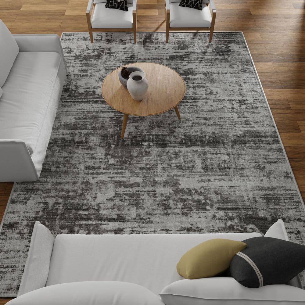 Gray Abstract 9' x 12' Stain-Resistant Synthetic Area Rug