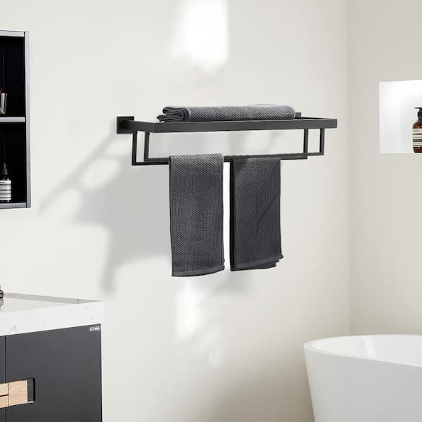 32 in. Stainless Steel Wall Mounted Towel Rack with Double Towel Bars for Bathroom in Matte Black