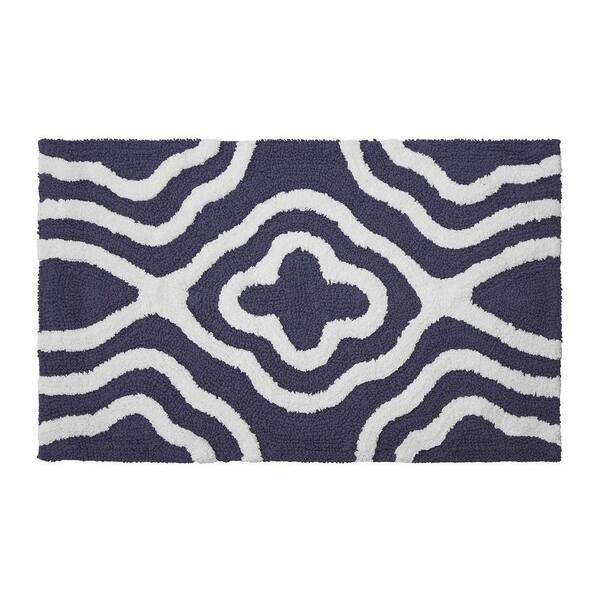 Laura Ashley Butter Chenille 20 in. x 34 in. Navy Blue Bath Mat LAB015384 -  The Home Depot