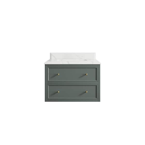 Willow Collections Roswell 30 in. W x 22 in. D x 36 in. H Single Sink Bath Vanity in Pewter Green with 1.5 in. Calacatta Laza qt. Top