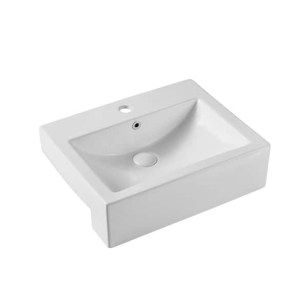 Maincraft 21.40 in. Ceramic Sink Basin Rectangular Wall-Mounted in White Bathroom Sink Art Basin Ceramic