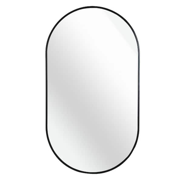 20 in. W x 28 in. H Oval Framed Hook Wall Bathroom Vanity Mirror in Black
