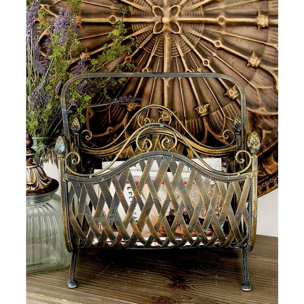 Litton Lane Distressed Light Gold Iron Metal Freestanding Magazine Holder