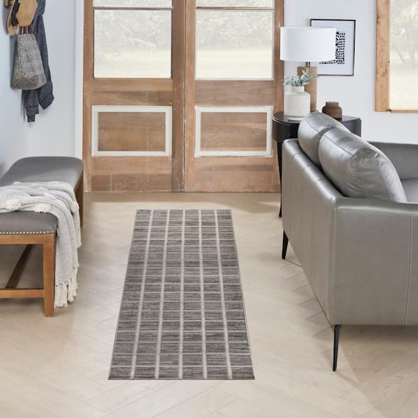 Serenity Home Grey Ivory 2 ft. x 8 ft. Linear Contemporary Runner Area Rug