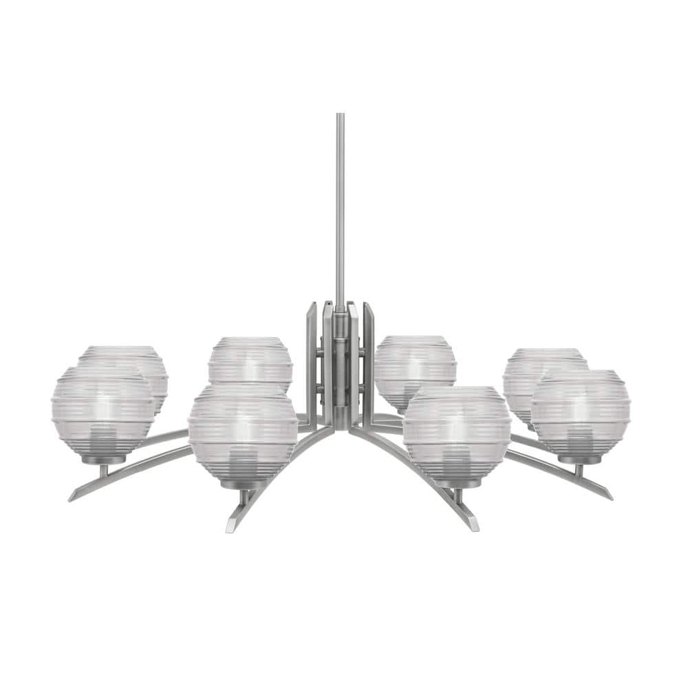 Siena 8-Light Graphite Chandelier, Round Chandelier with Clear Ribbed Glass