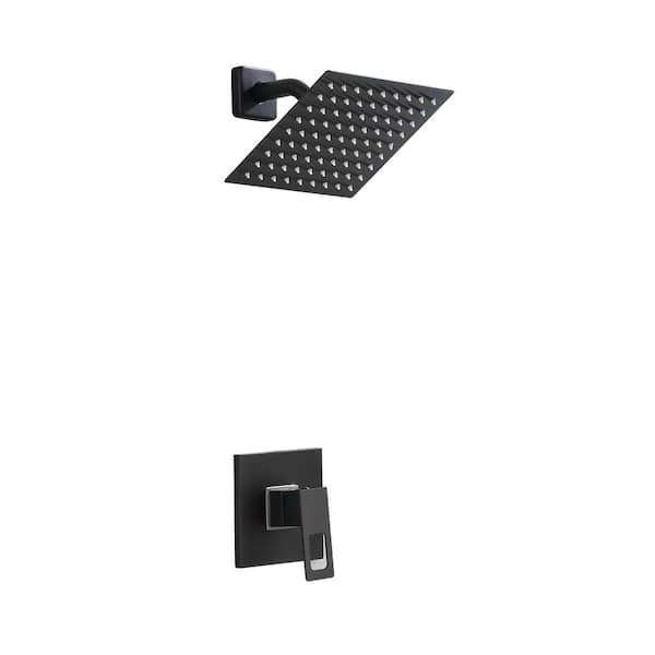 Flynama 1-Spray Pattern 7.87 in. Wall Mount Square Fixed Shower Head in Matte Black