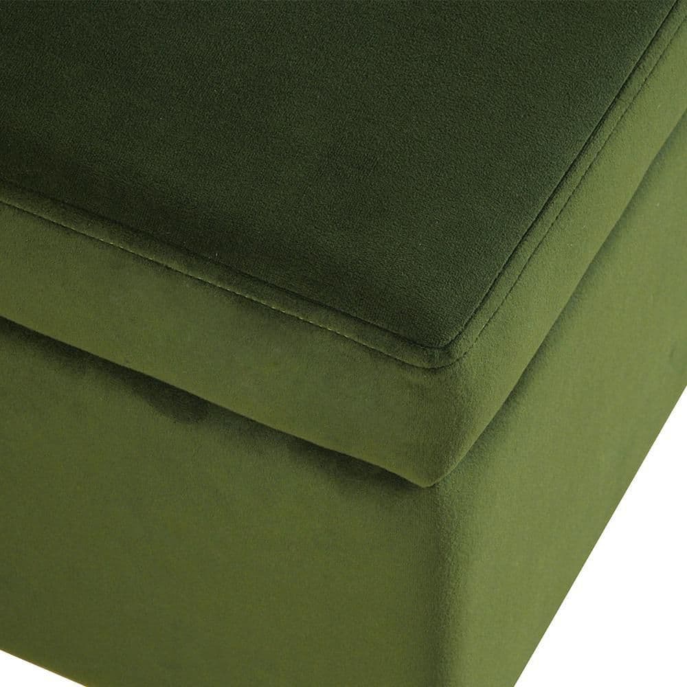 Green Velvet Storage Bench with Black Metal Legs