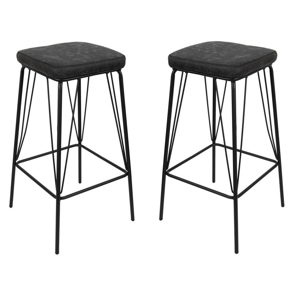 Leisuremod Millard 30 in. Black Backless Metal Bar Stool with Faux
