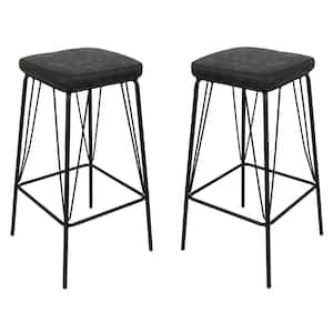Millard 30 in. Black Backless Metal Bar Stool with Faux Leather Seat