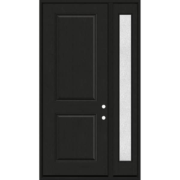 Steves & Sons Regency 53 in. x 96 in. 2P Squaretop LHIS Onyx Stain Mahogany Fiberglass Prehung Front Door with Rain 14 in. SL 4-9/16
