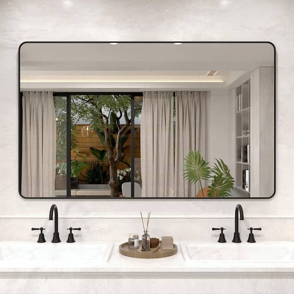 Vista 60 in. W x 36 in. H Rectangular Framed Wall Bathroom Vanity Mirror in Matte Black
