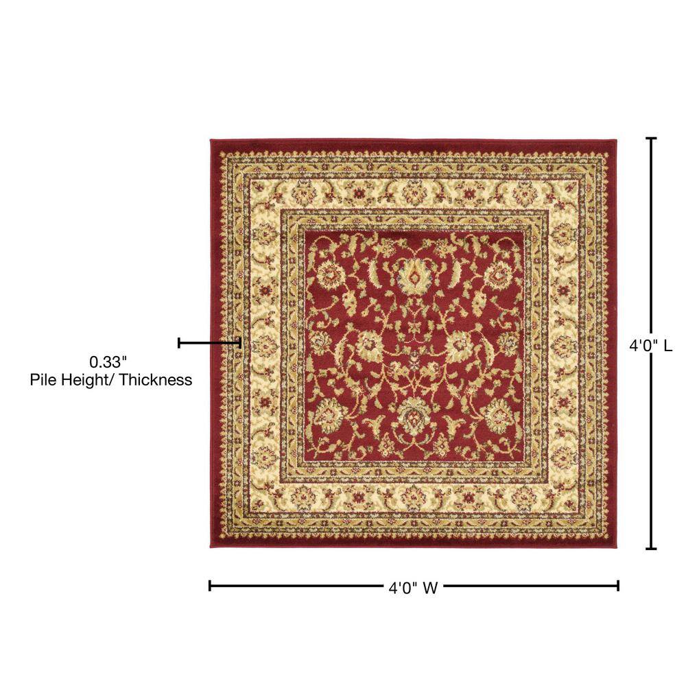 Elegant Red Floral 4' Square Synthetic Indoor Rug